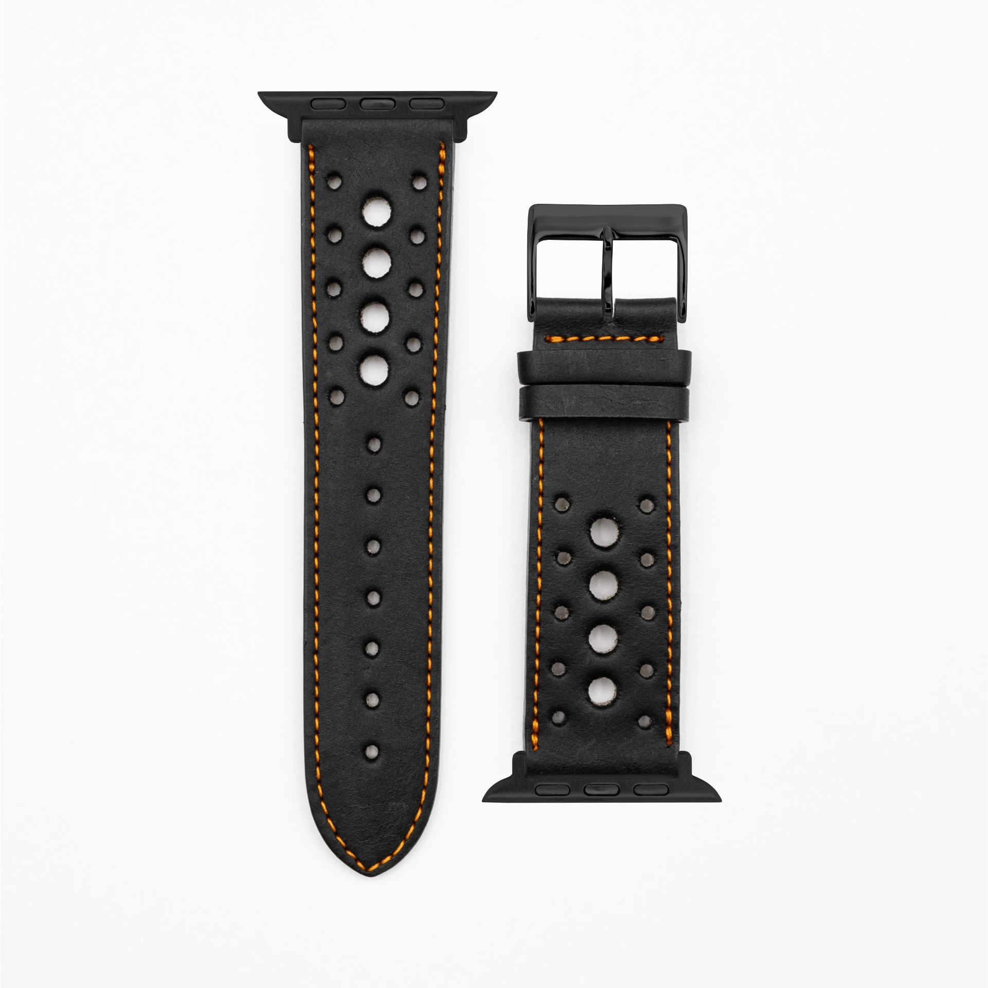 Monaco · Vintage · Schwarz/Orange-Apple Watch-40/41/42mm-Edelband-Lederarmband-Apple Watch