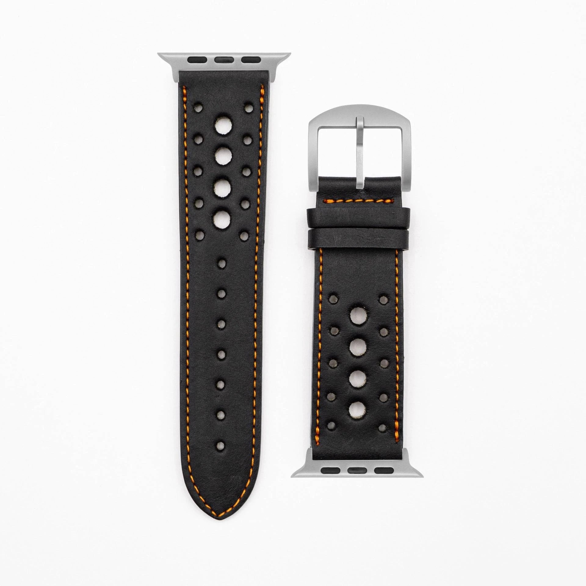 Monaco · Vintage · Schwarz/Orange-Apple Watch Ultra-49mm-Edelband-Lederarmband-Apple Watch