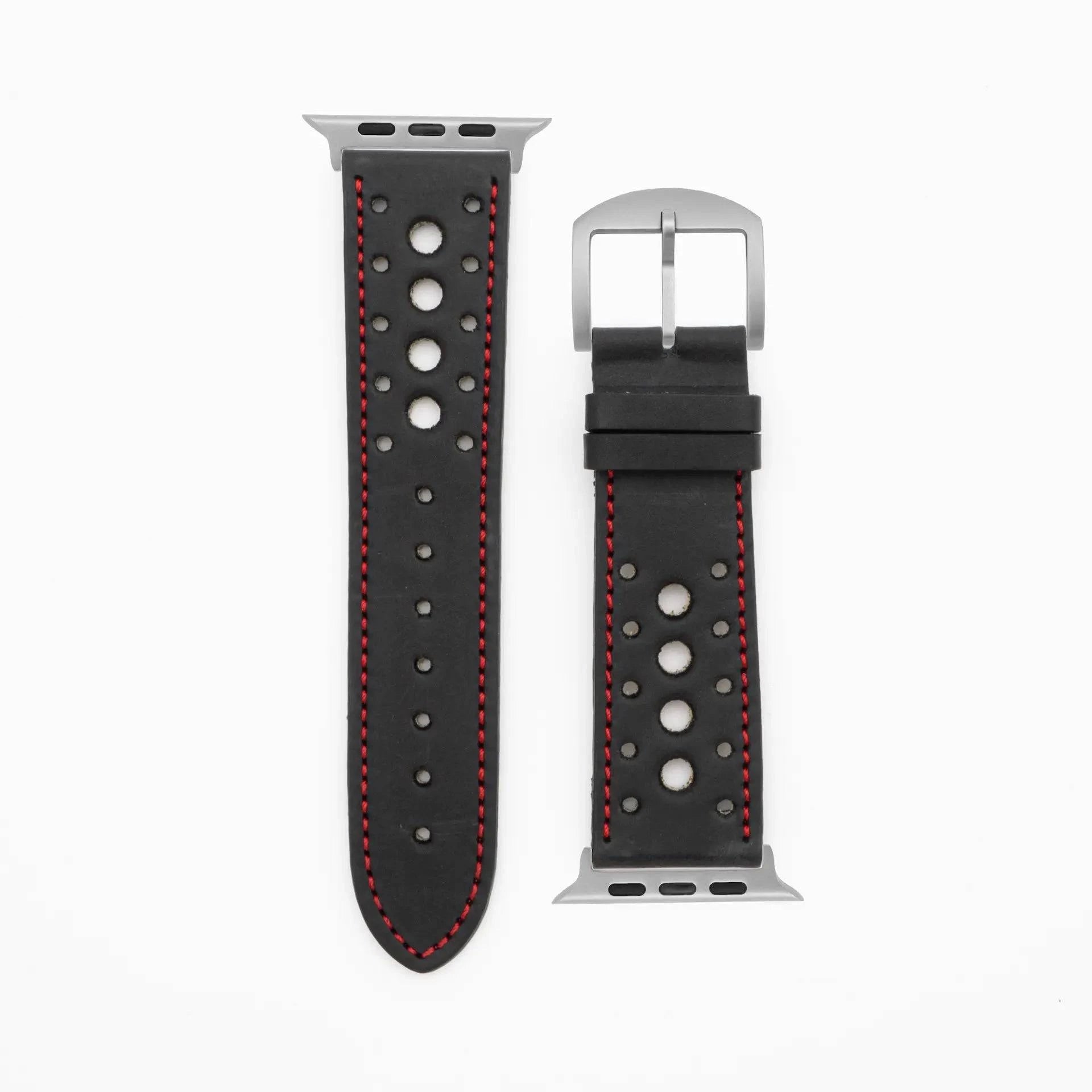 Monaco - Vintage - Black/Red-Apple Watch Ultra-49mm-Edelband-Leather Strap-Apple Watch
