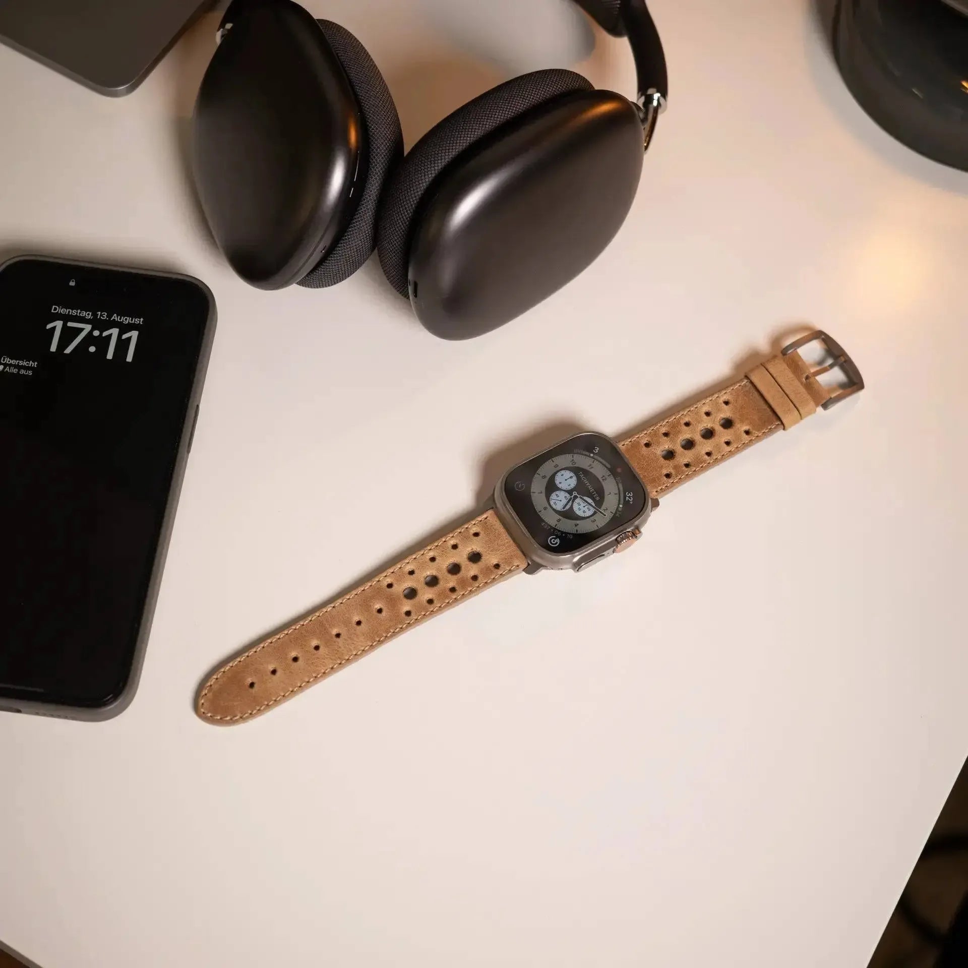 Monaco · Vintage · Sand-Edelband-Lederarmband-Apple Watch