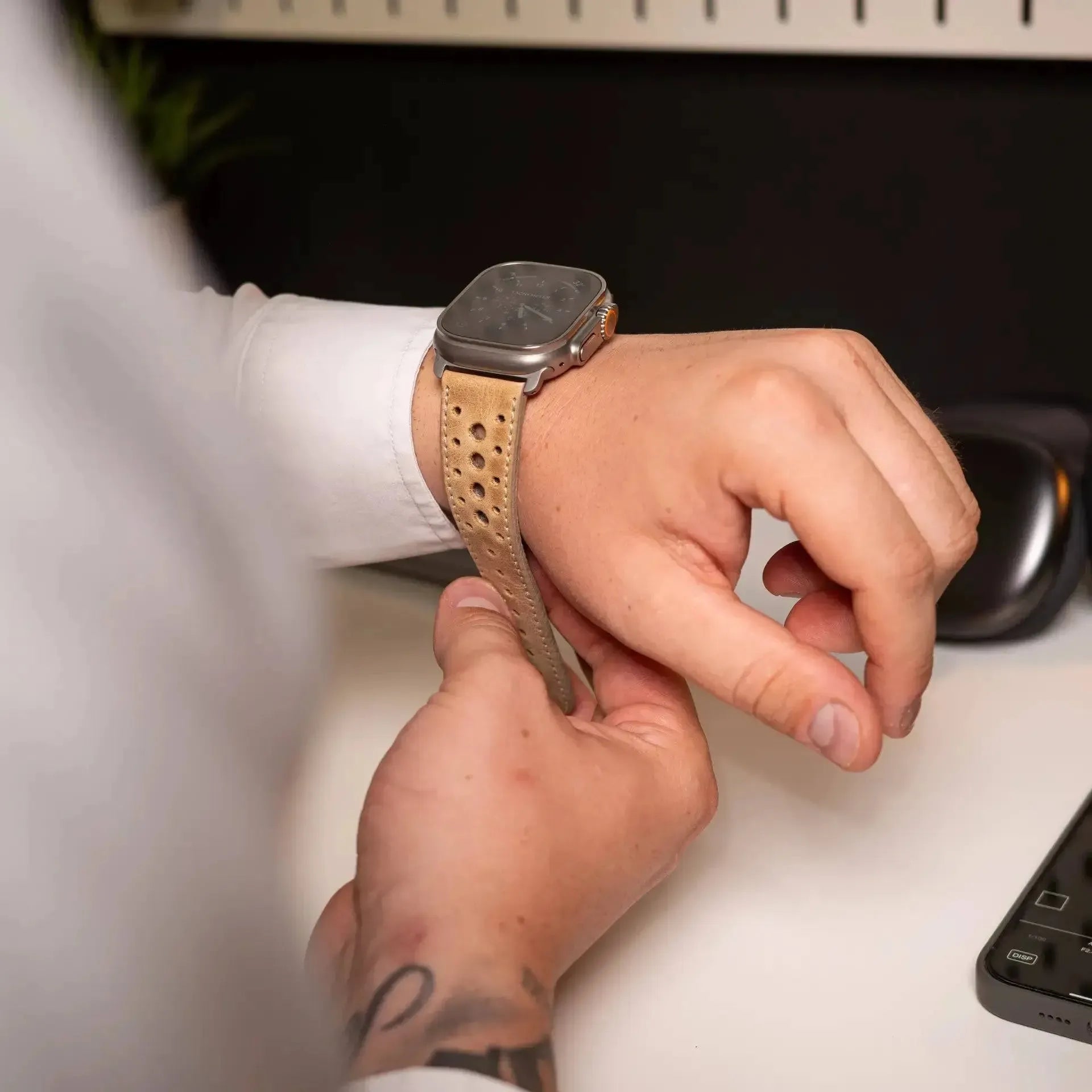 Monaco · Vintage · Sand-Edelband-Lederarmband-Apple Watch