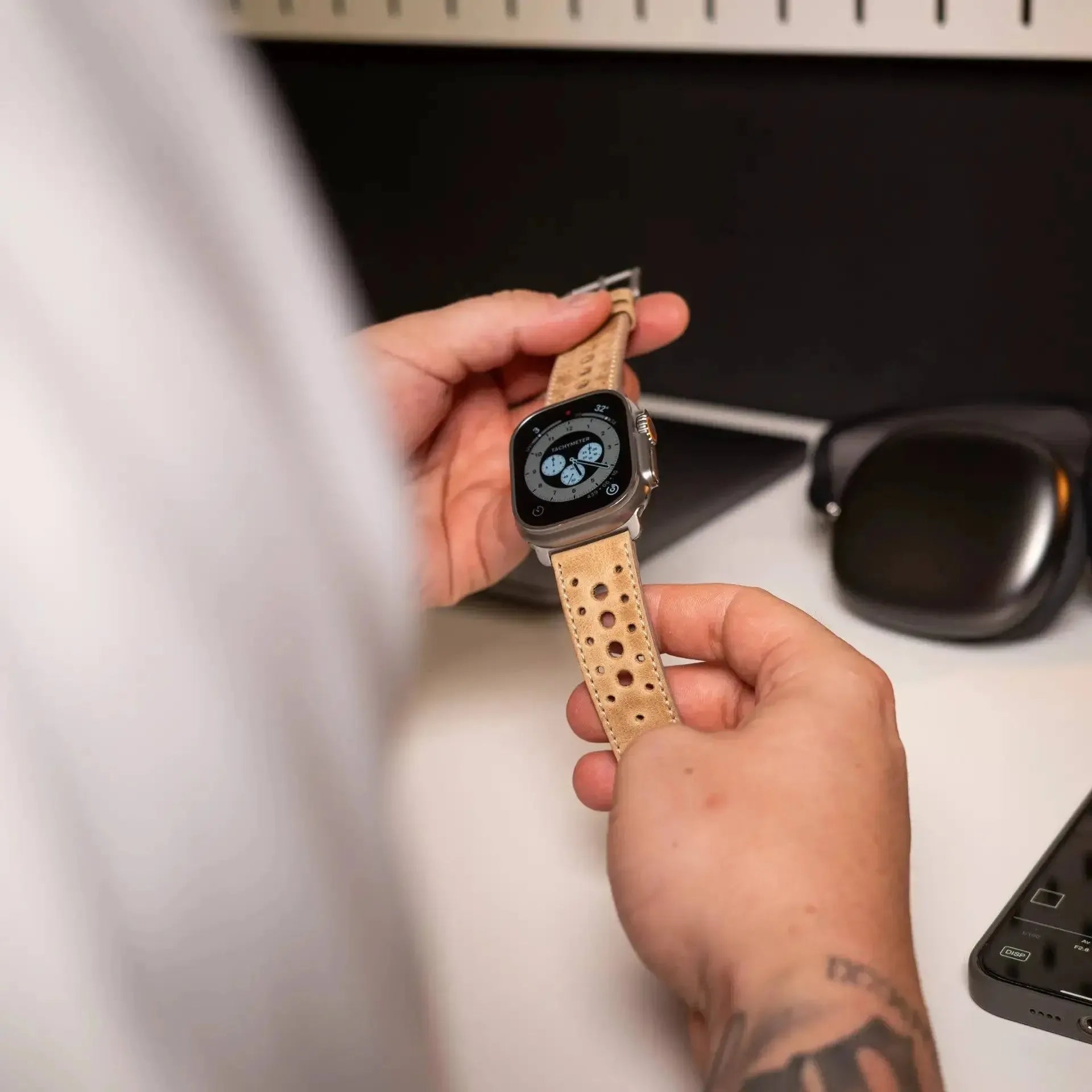 Monaco · Vintage · Sand-Edelband-Lederarmband-Apple Watch