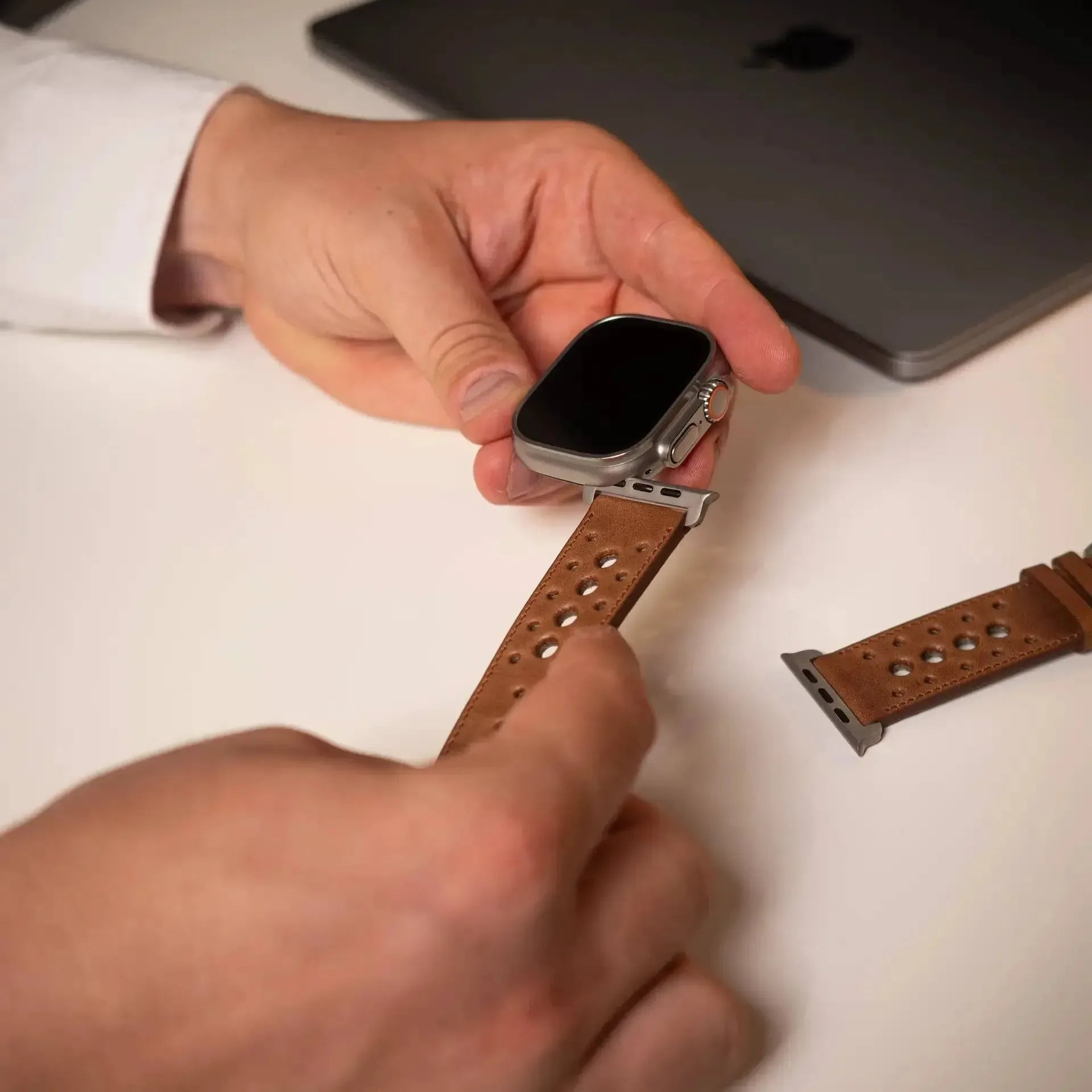 Monaco · Vintage · Braun-Edelband-Lederarmband-Apple Watch