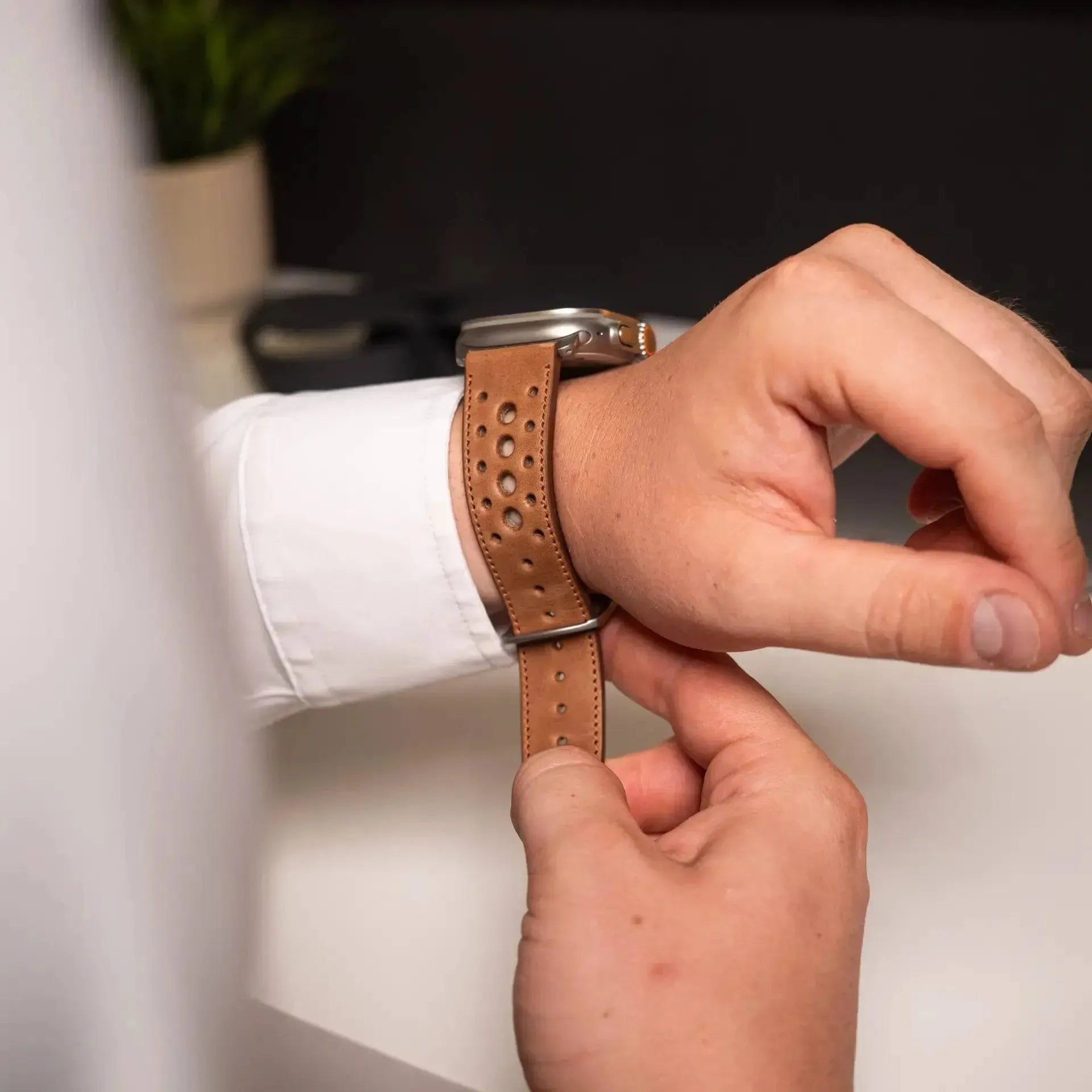 Monaco · Vintage · Braun-Edelband-Lederarmband-Apple Watch