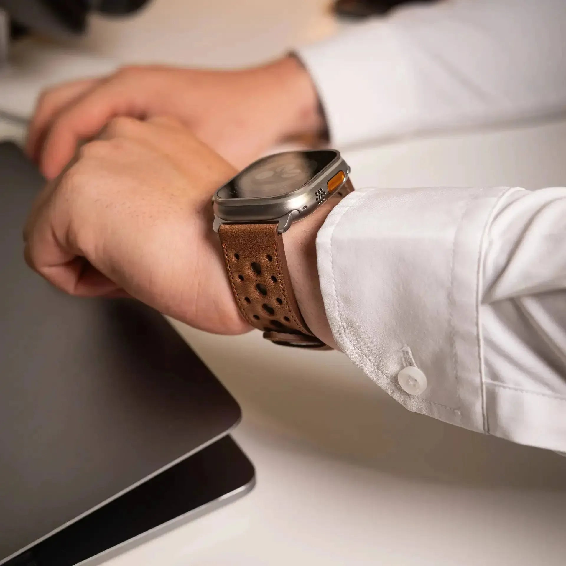 Monaco · Vintage · Braun-Edelband-Lederarmband-Apple Watch