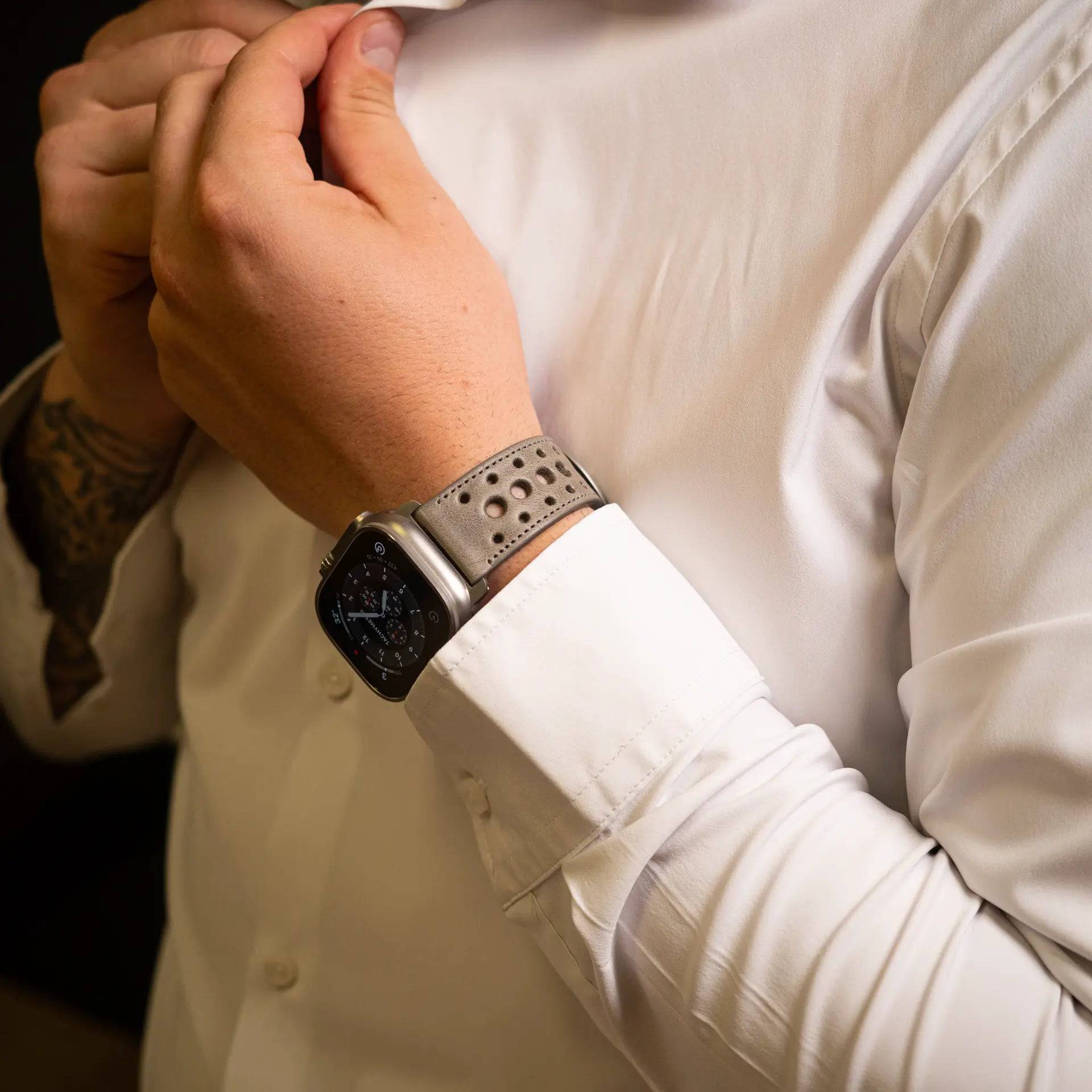 Monaco - Vintage - Grey leather strap-Apple Watch