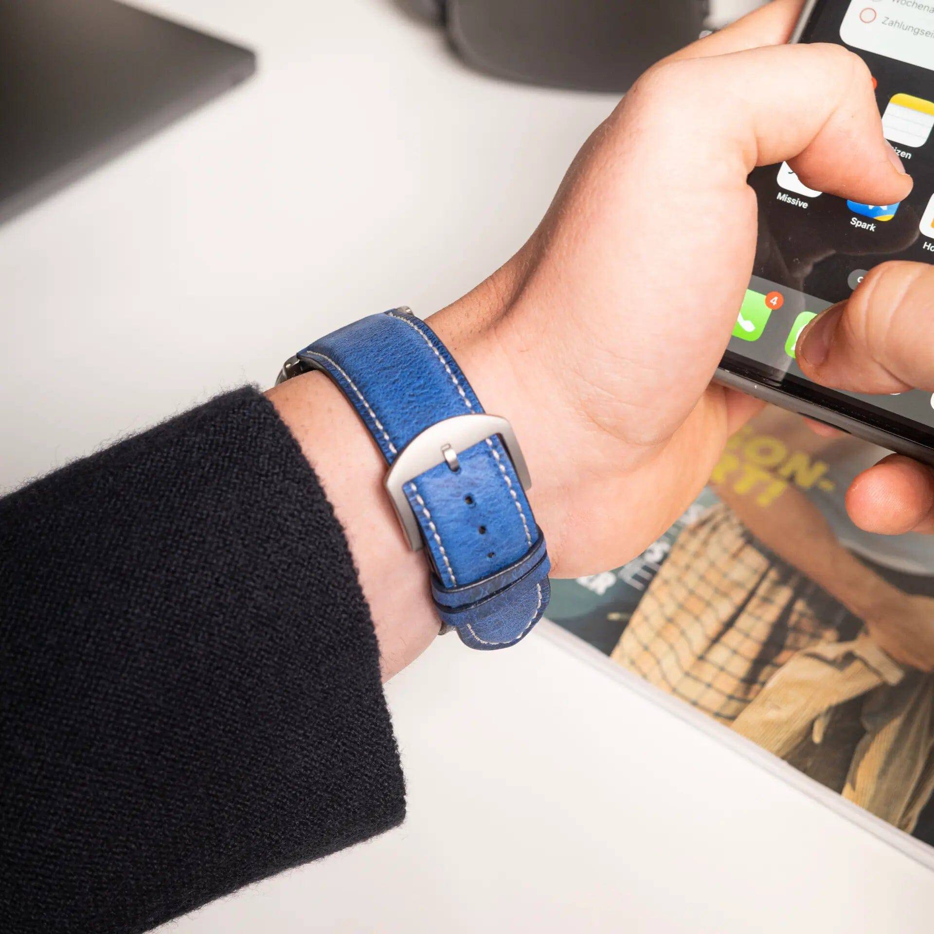 Antelope Chrono - Vintage - Blue leather strap-Apple Watch