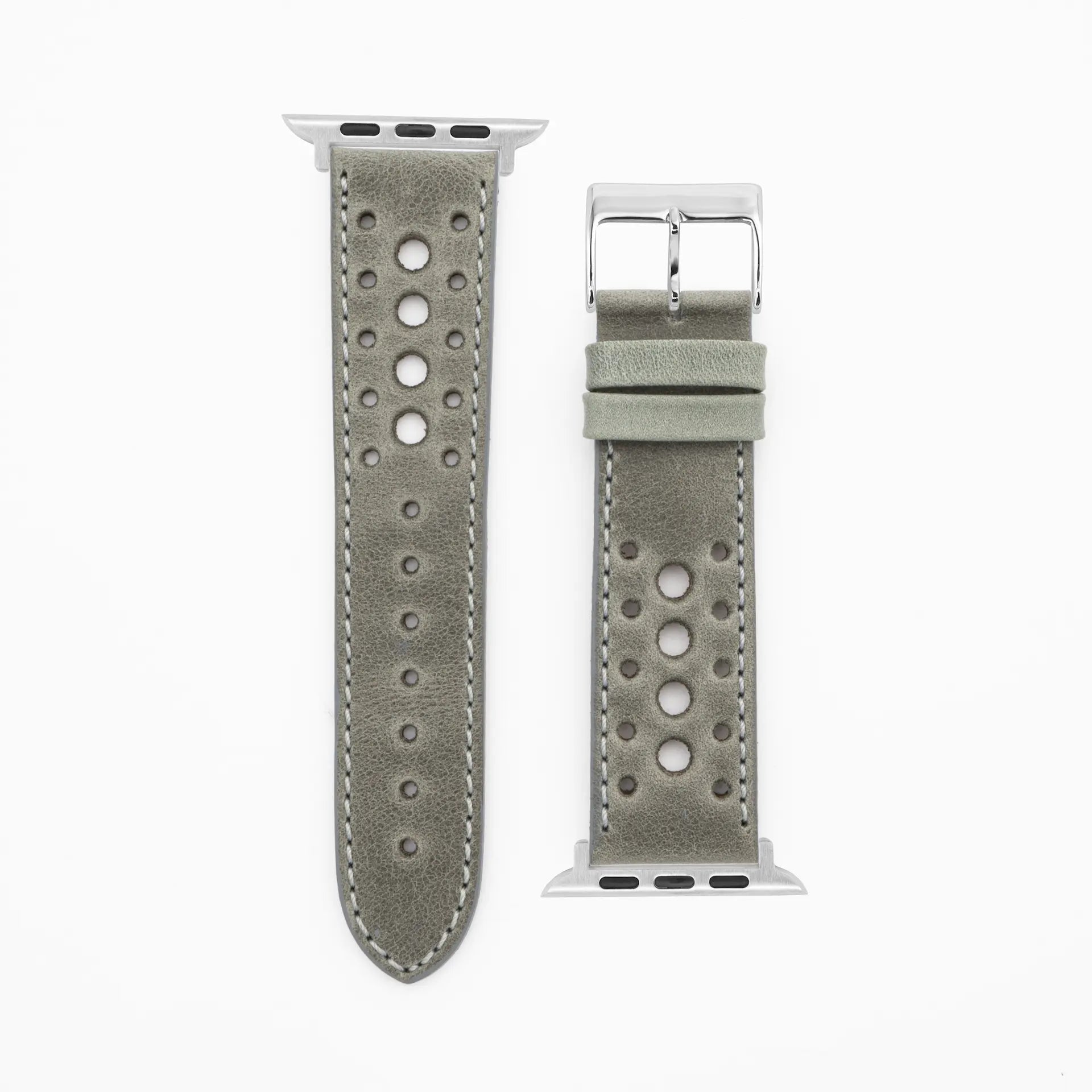 Monaco · Vintage · Grau-Lederarmband-Apple Watch-38/40/41mm-Edelstahl silber-Edelband