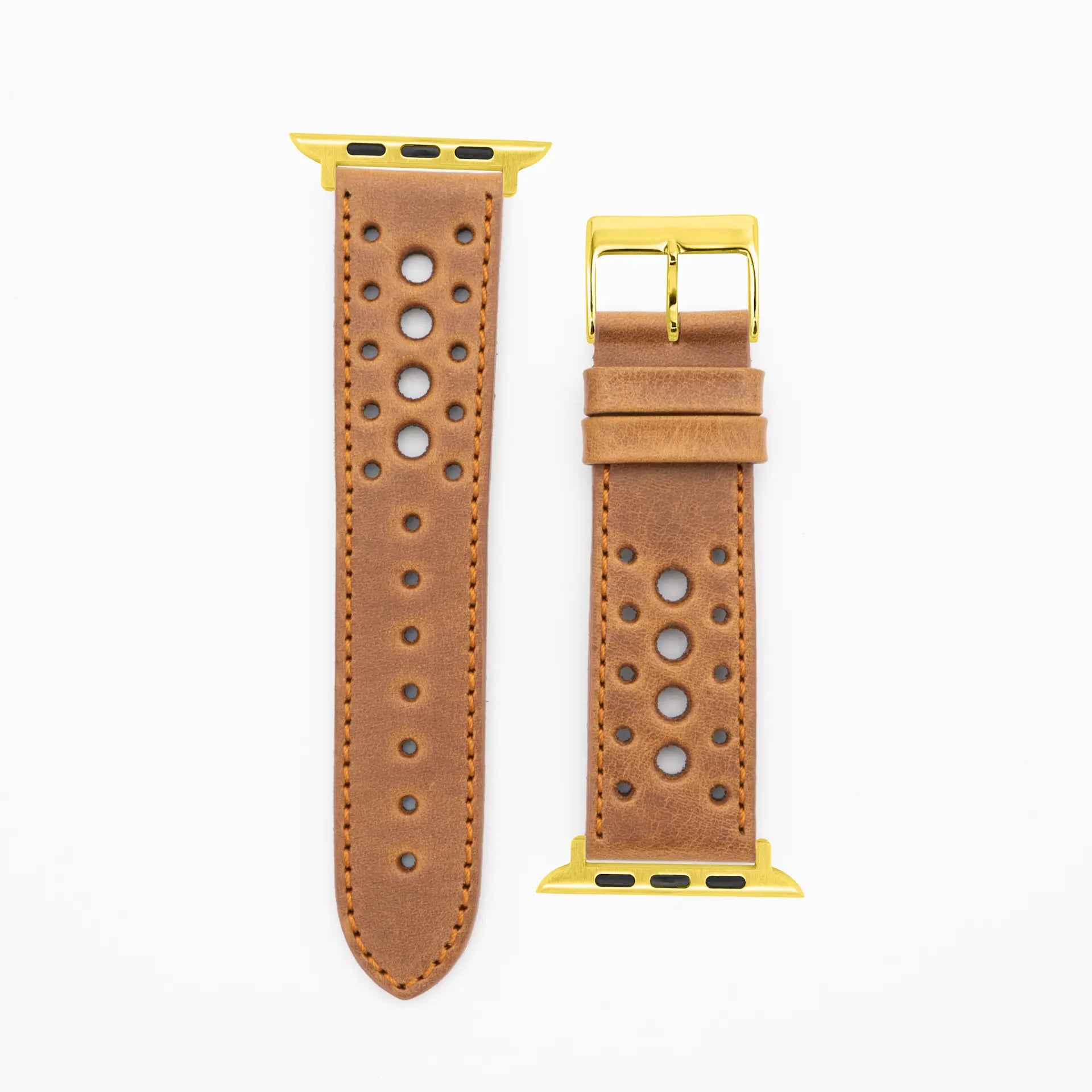 Monaco · Vintage · Braun-Lederarmband-Apple Watch-38/40/41mm-Edelstahl gold-Edelband