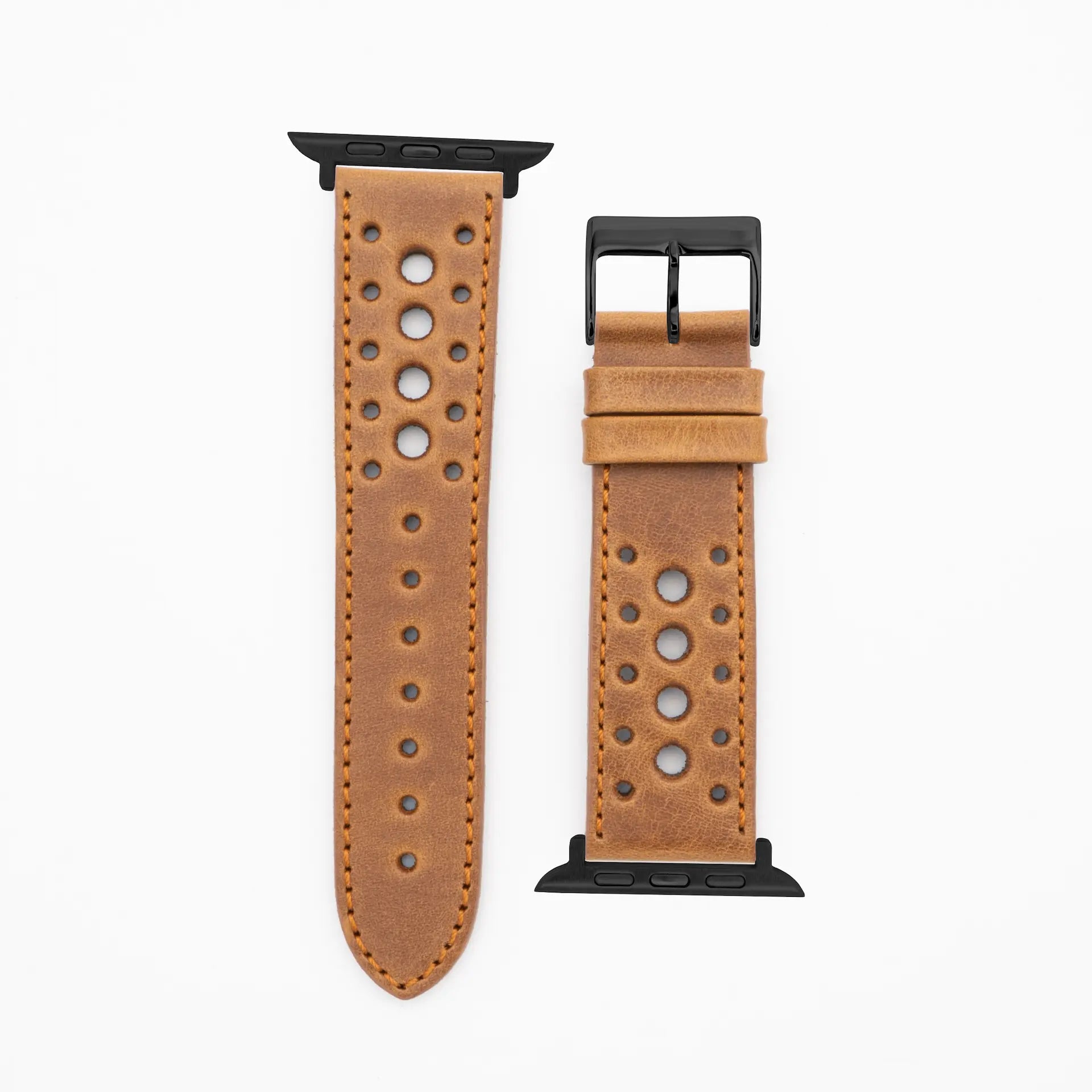 Monaco · Vintage · Braun-Lederarmband-Apple Watch-38/40/41mm-Edelstahl schwarz-Edelband