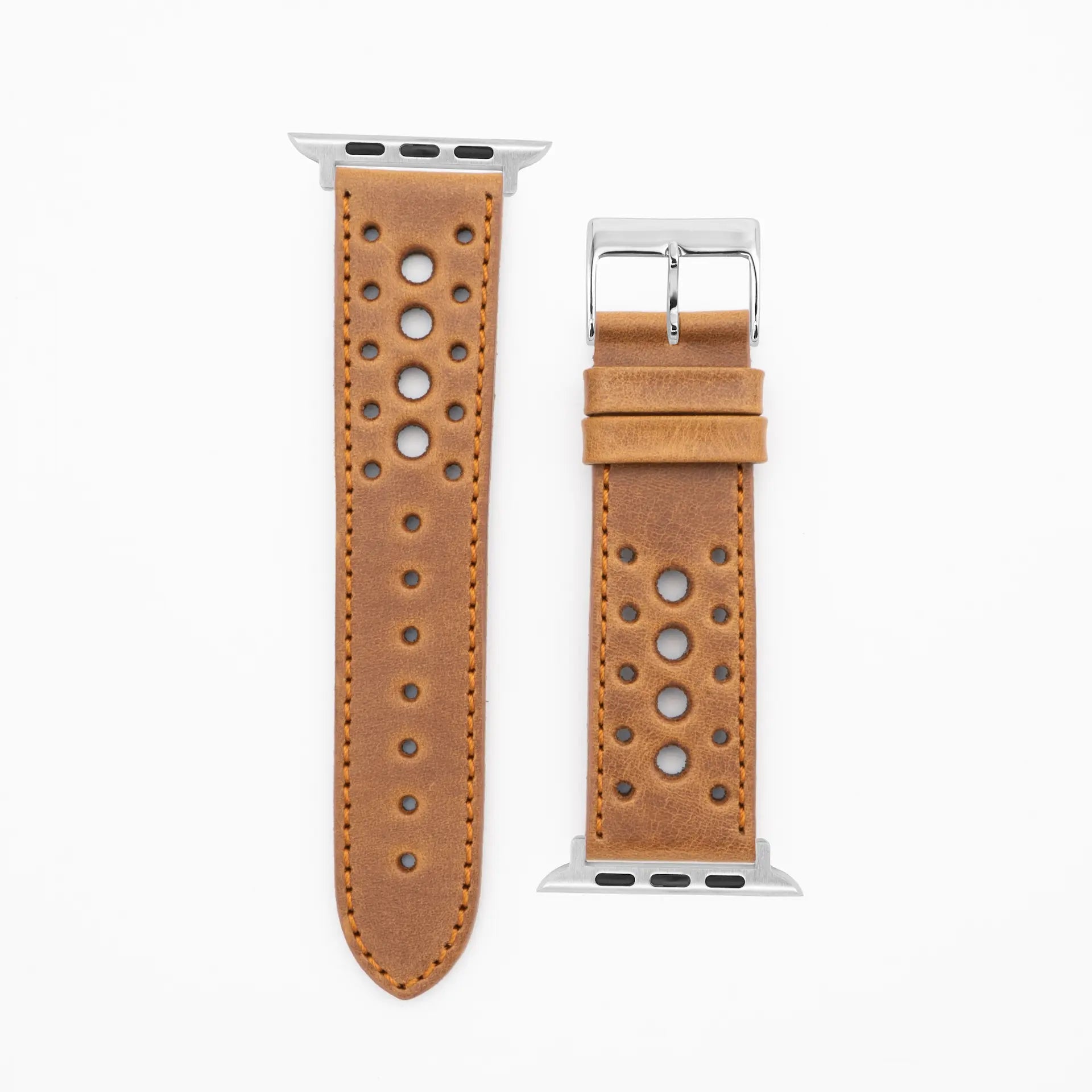 Monaco · Vintage · Braun-Lederarmband-Apple Watch-38/40/41mm-Edelstahl silber-Edelband