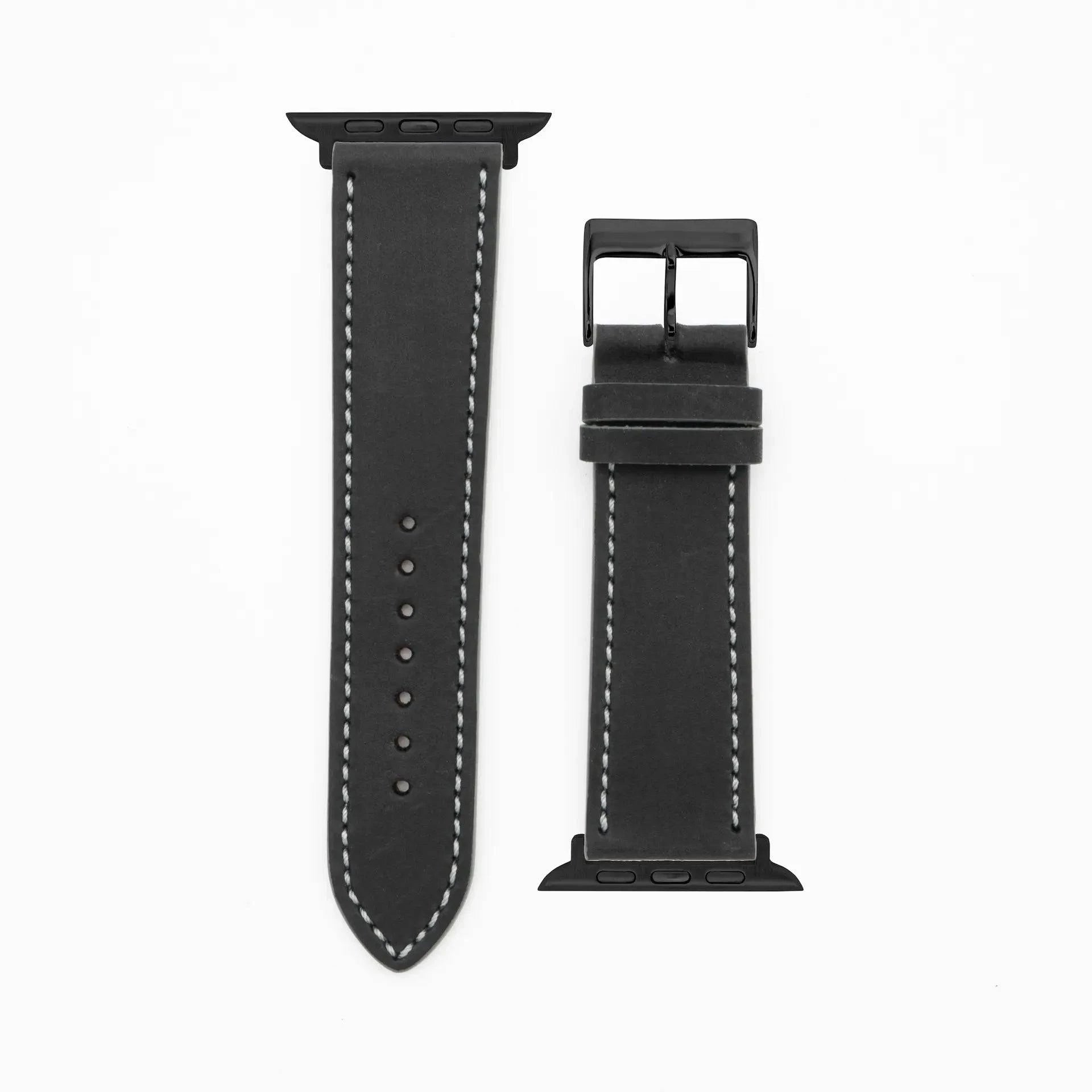 Western · Vintage · Schwarz-Lederarmband-Apple Watch-38/40/41mm-Edelstahl schwarz-Edelband