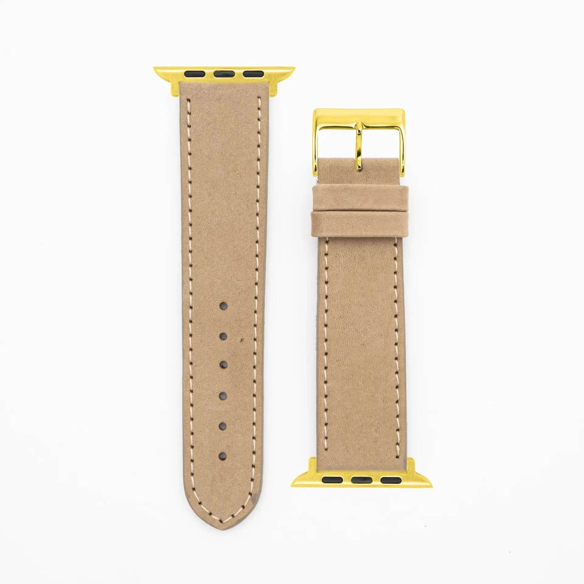 Suede · Classic · Beige-Lederarmband-Apple Watch-38/40/41mm-Edelstahl gold-Edelband