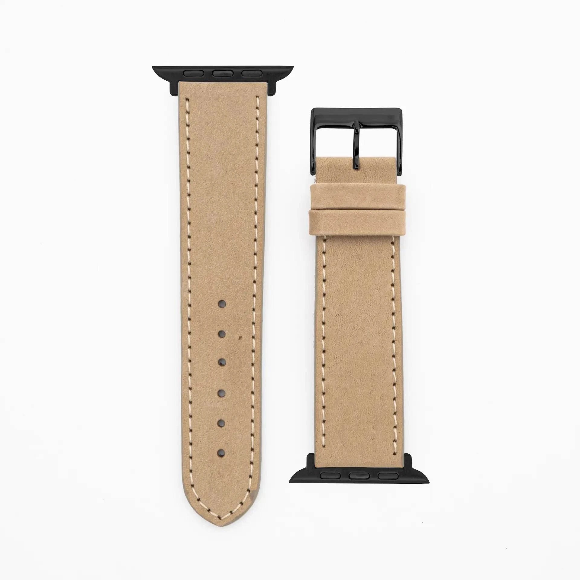 Suede · Classic · Beige-Lederarmband-Apple Watch-38/40/41mm-Edelstahl schwarz-Edelband