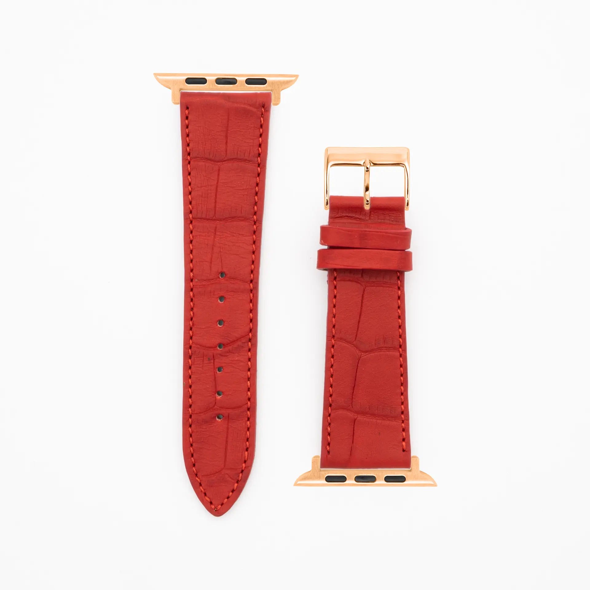Croco Grain · Classic · Rot-Lederarmband-Apple Watch-38/40/41mm-Edelstahl rosé-Edelband