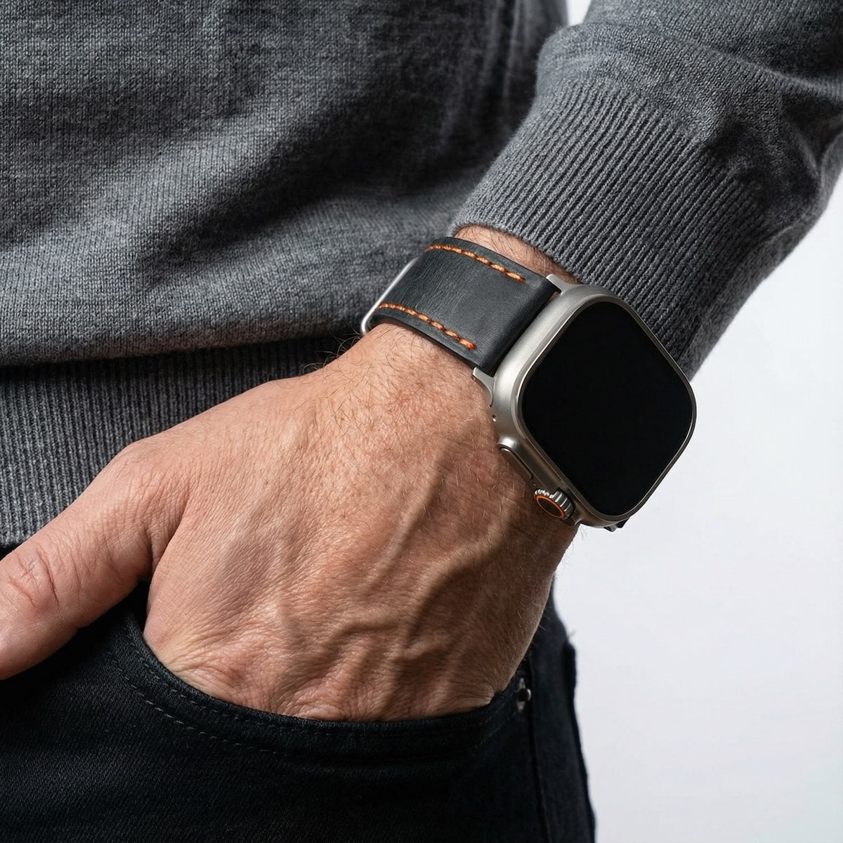 Horween ® · Vintage· Dunkelblau/Orange