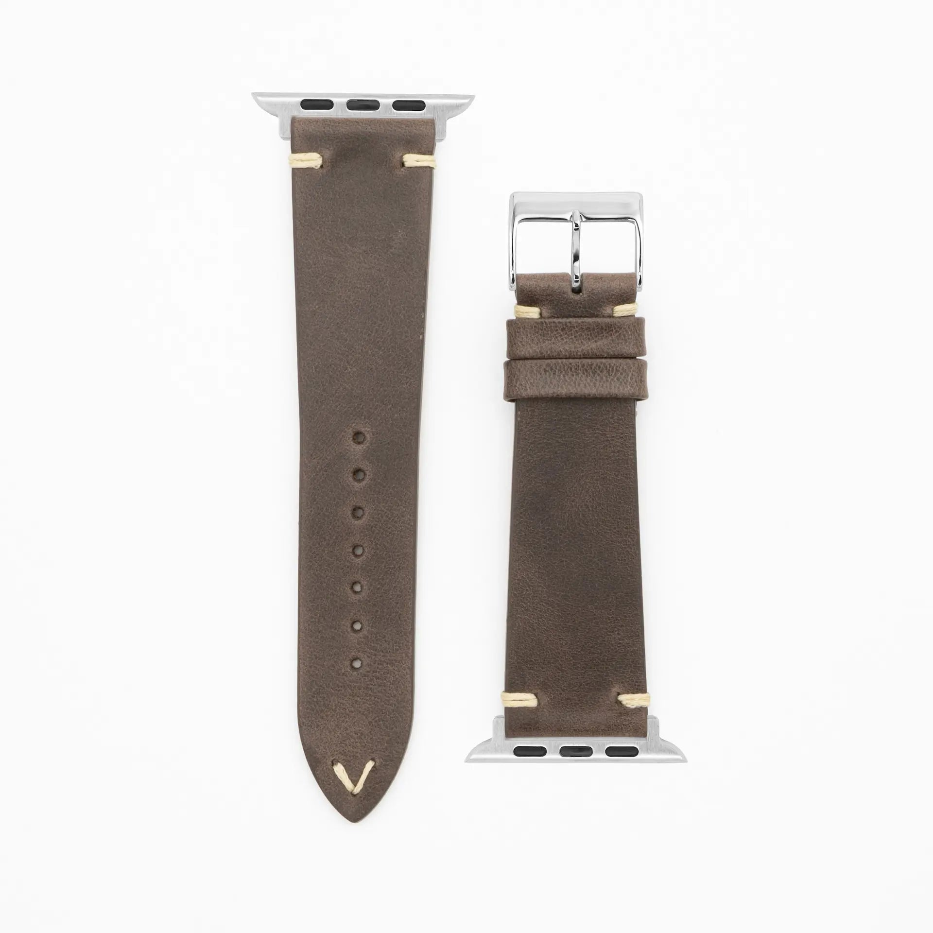 Node · Vintage · Dunkelbraun-Lederarmband-Apple Watch-38/40/41mm-Edelstahl silber-Edelband