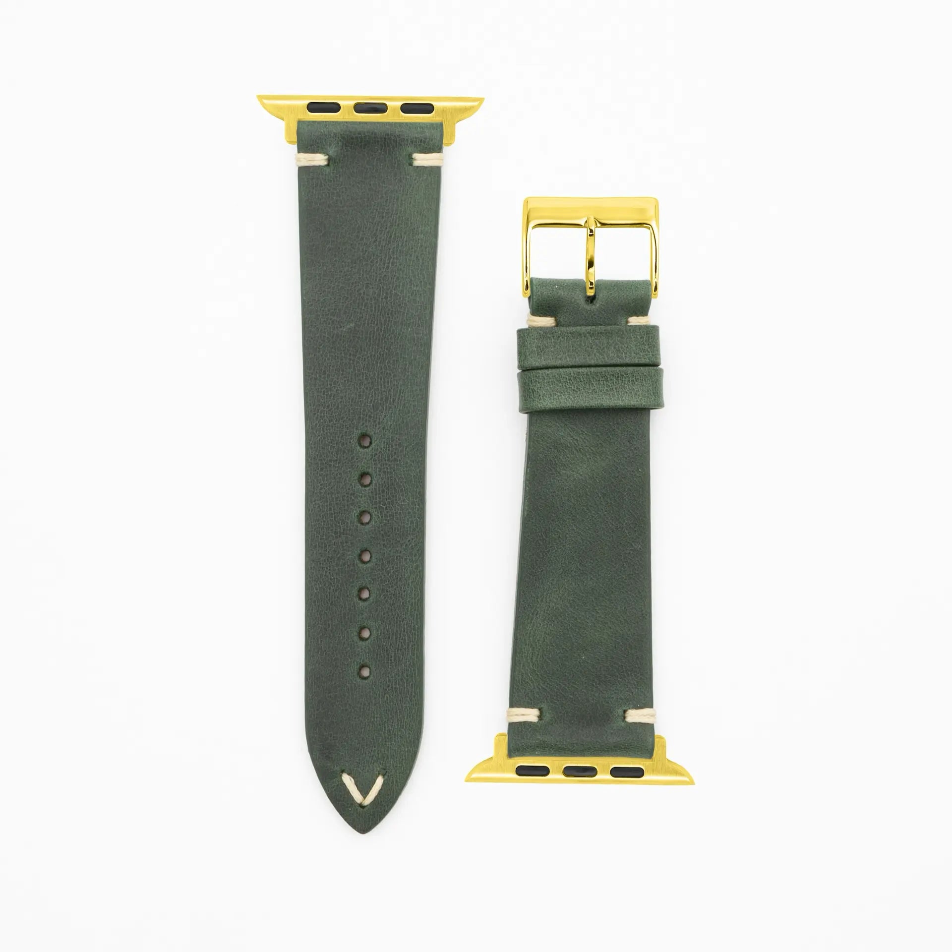 Node · Vintage · Grün-Lederarmband-Apple Watch-38/40/41mm-Edelstahl gold-Edelband
