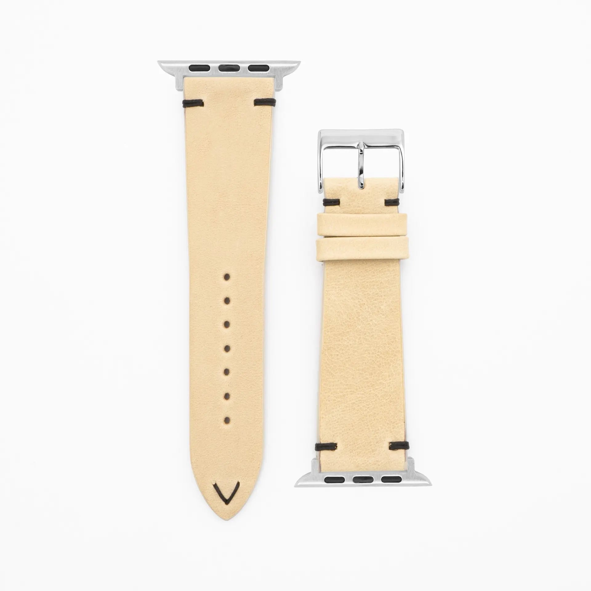 Node · Vintage · Beige-Lederarmband-Apple Watch-38/40/41mm-Edelstahl silber-Edelband