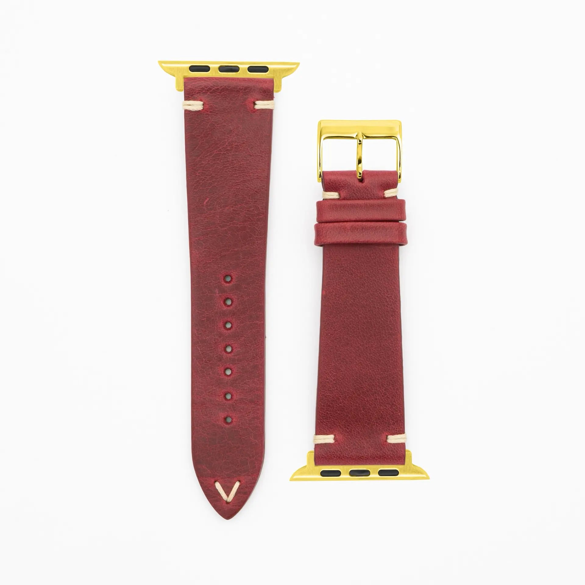 Node · Vintage · Rot-Lederarmband-Apple Watch-38/40/41mm-Edelstahl gold-Edelband