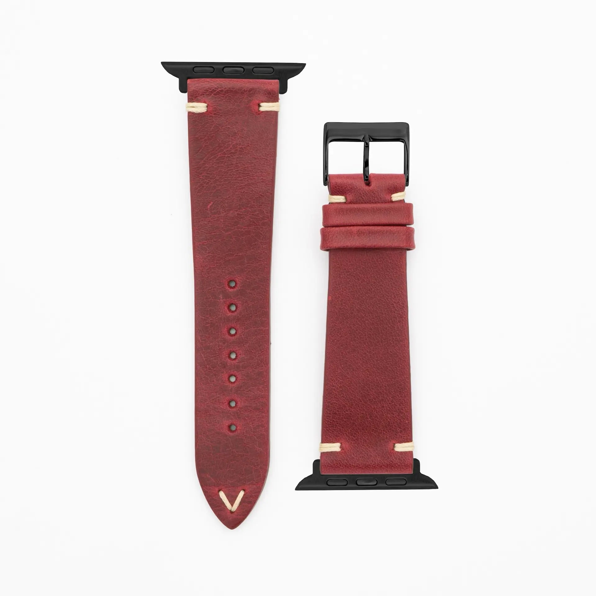 Node · Vintage · Rot-Lederarmband-Apple Watch-38/40/41mm-Edelstahl schwarz-Edelband