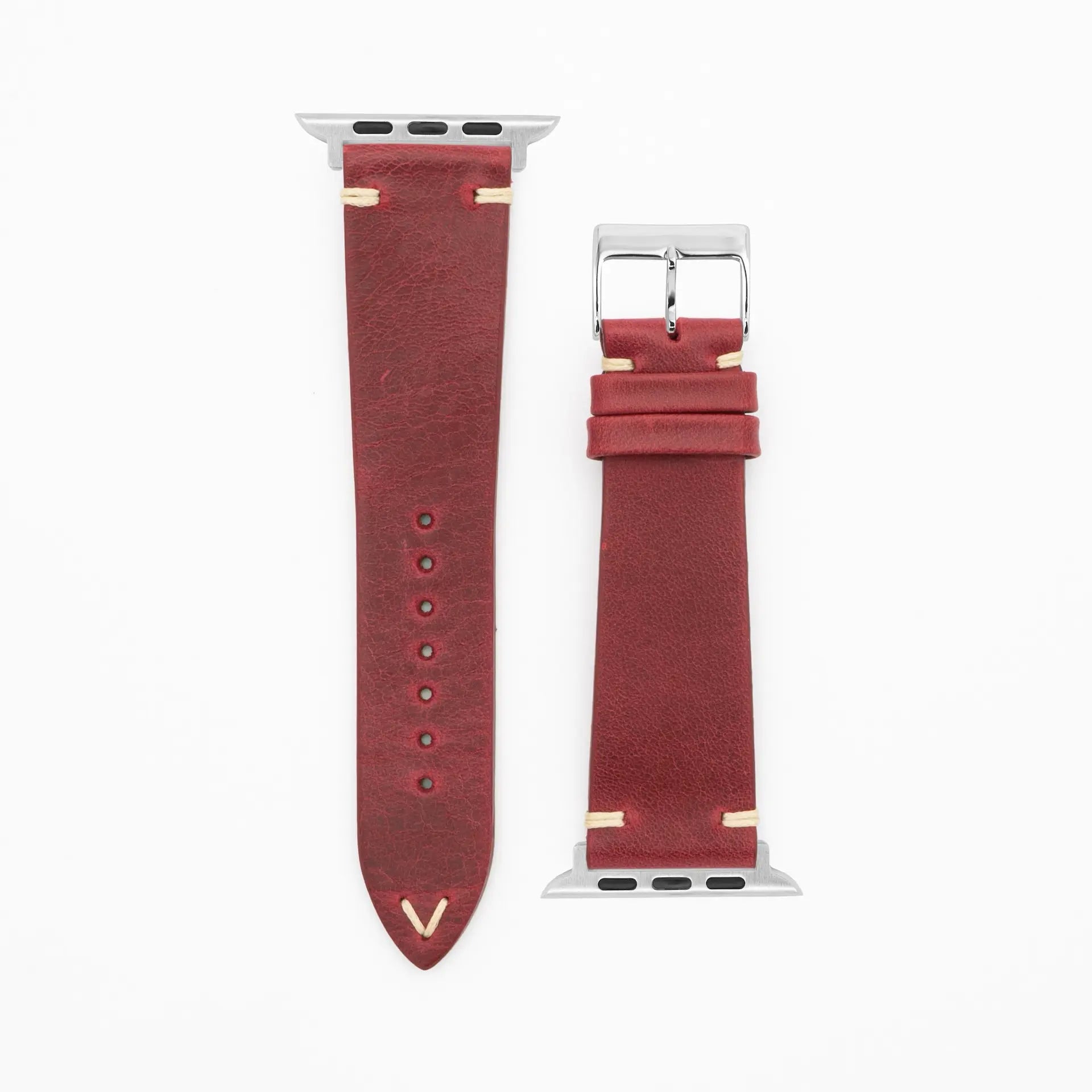 Node · Vintage · Rot-Lederarmband-Apple Watch-38/40/41mm-Edelstahl silber-Edelband