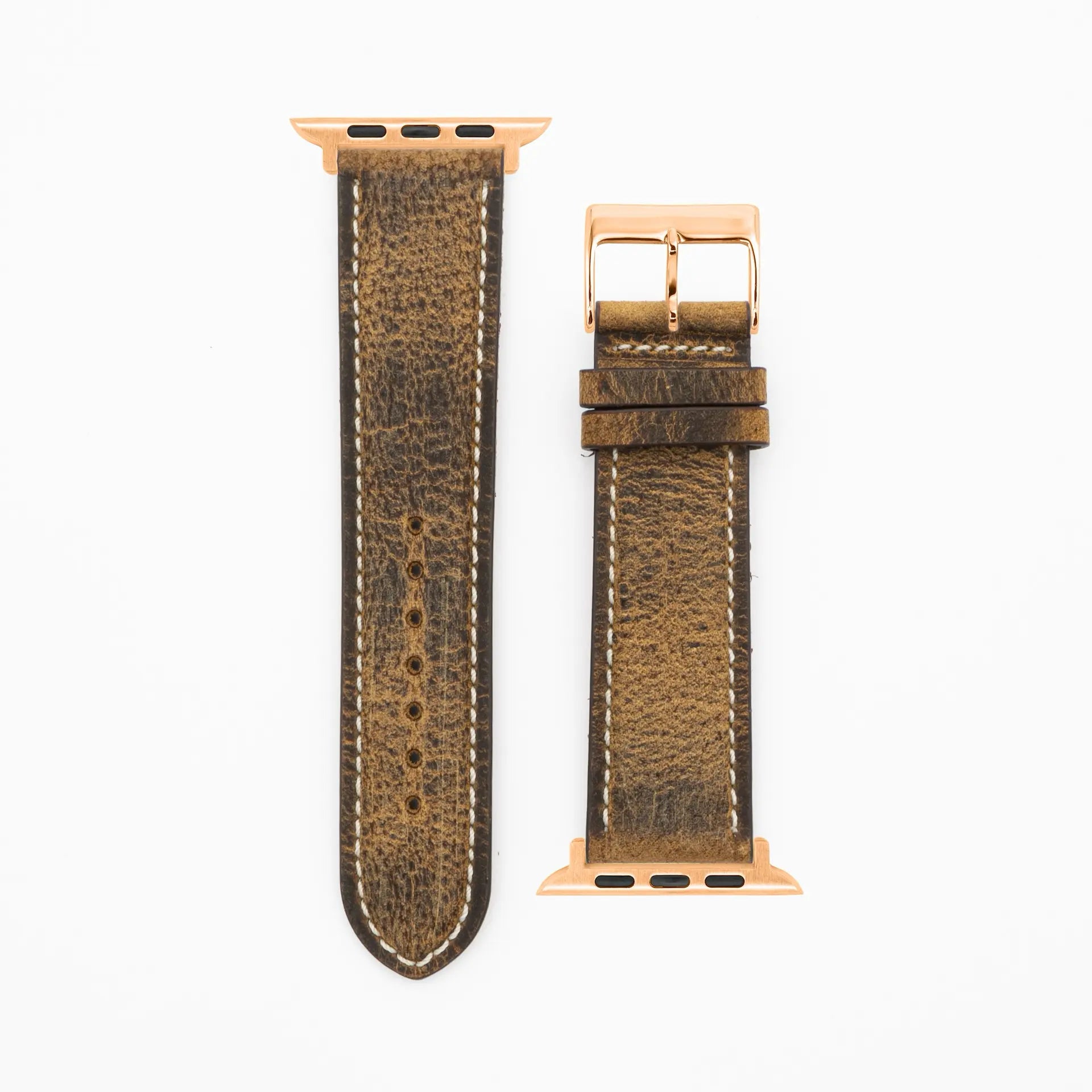 Antilope Chrono · Vintage · Braun-Lederarmband-Apple Watch-38/40/41mm-Edelstahl rosé-Edelband