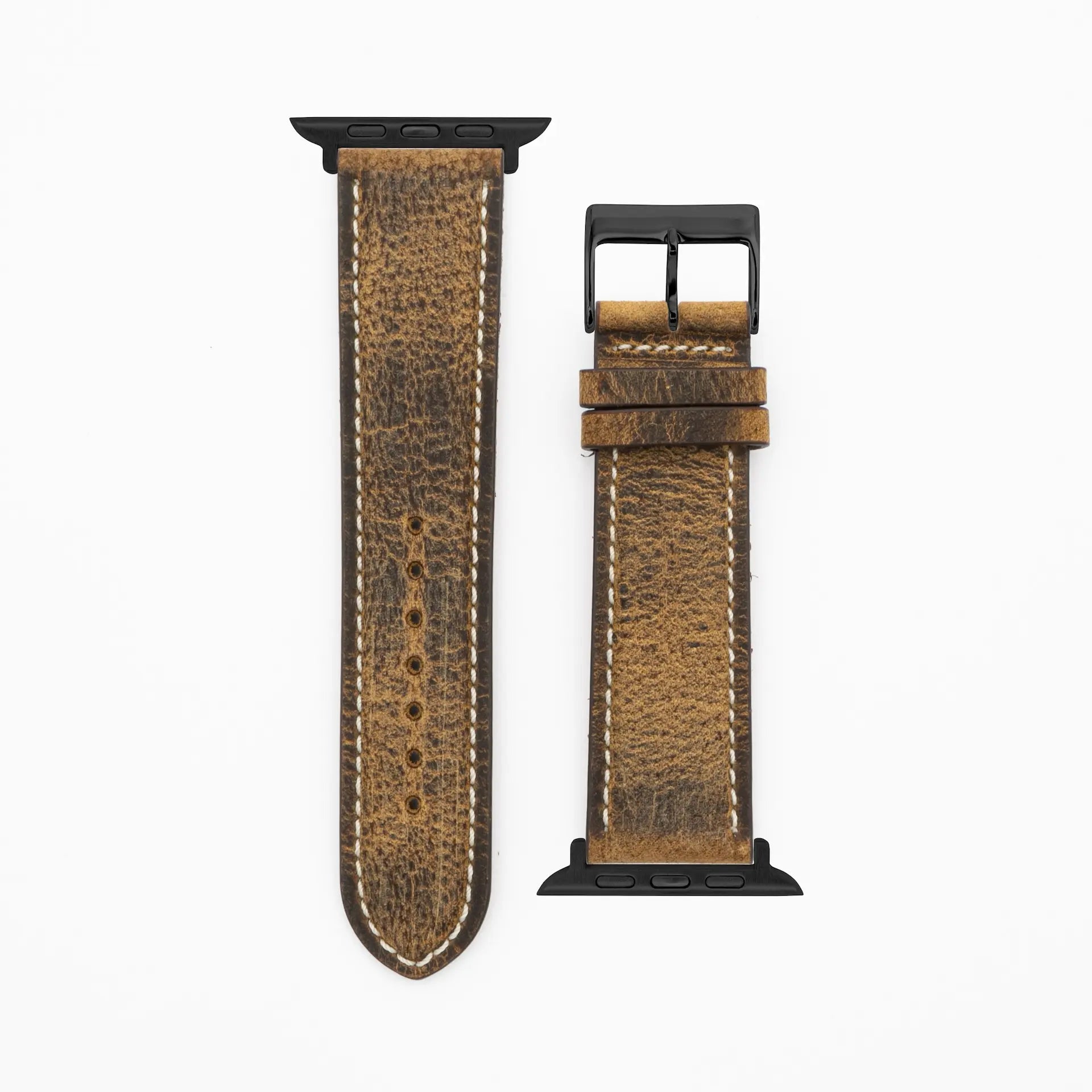 Antilope Chrono · Vintage · Braun-Lederarmband-Apple Watch-38/40/41mm-Edelstahl schwarz-Edelband