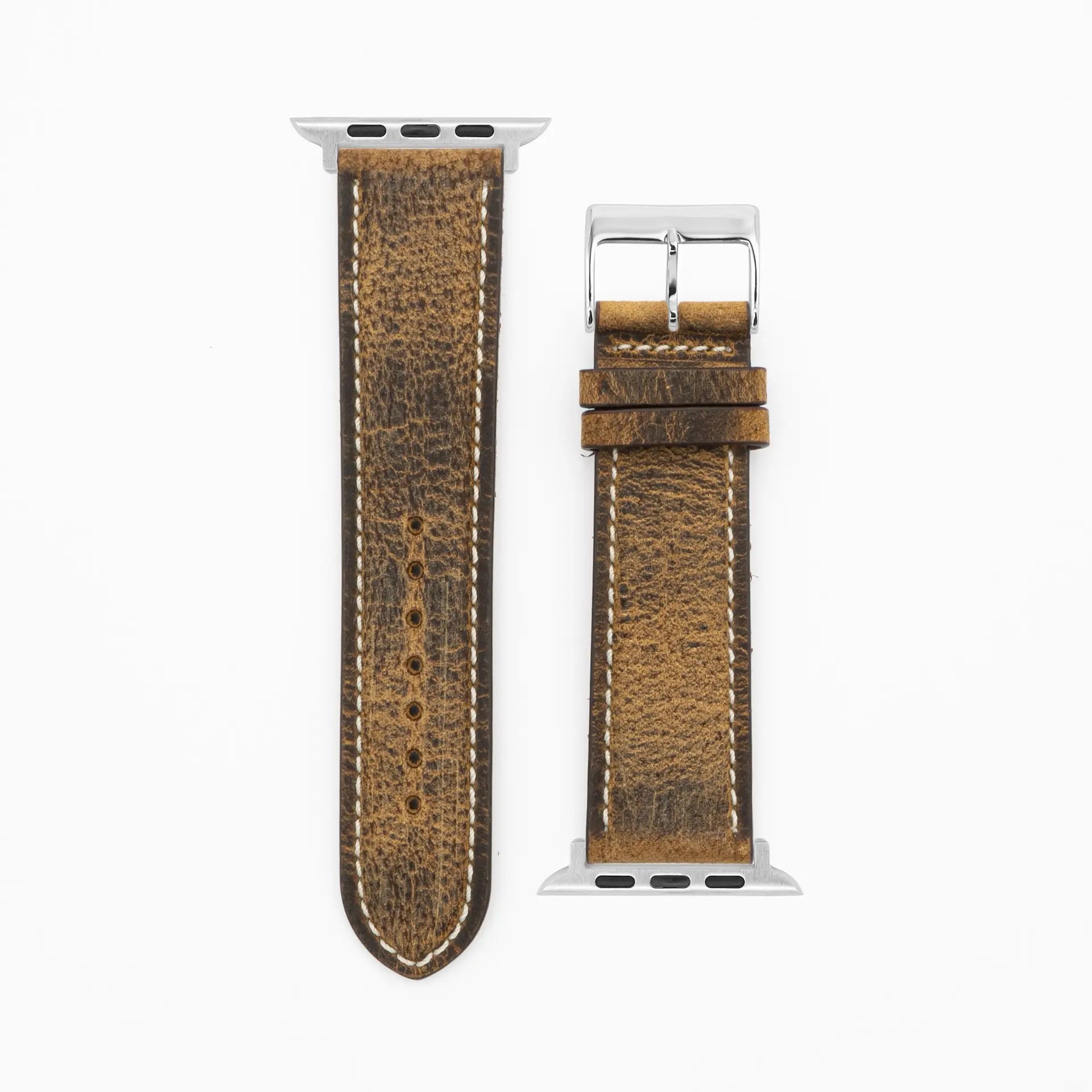 Antilope Chrono · Vintage · Braun-Lederarmband-Apple Watch-38/40/41mm-Edelstahl silber-Edelband