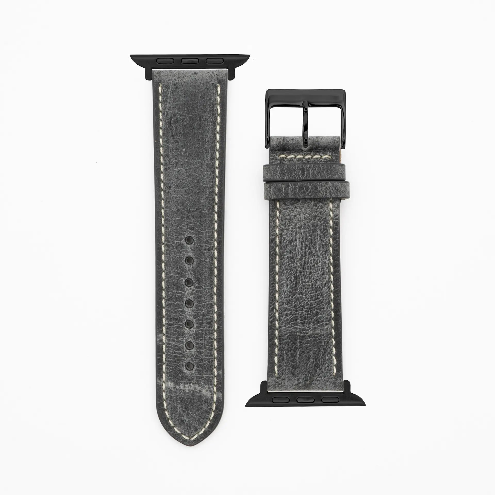Antilope Chrono · Vintage · Grau-Lederarmband-Apple Watch-38/40/41mm-Edelstahl schwarz-Edelband