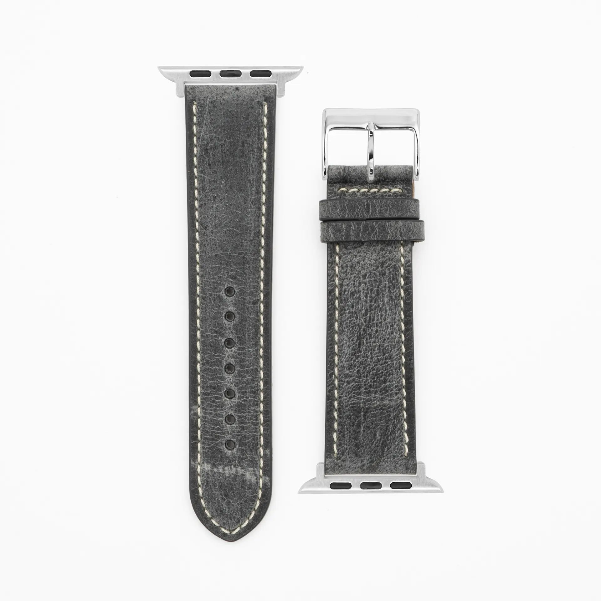 Antilope Chrono · Vintage · Grau-Lederarmband-Apple Watch-38/40/41mm-Edelstahl silber-Edelband