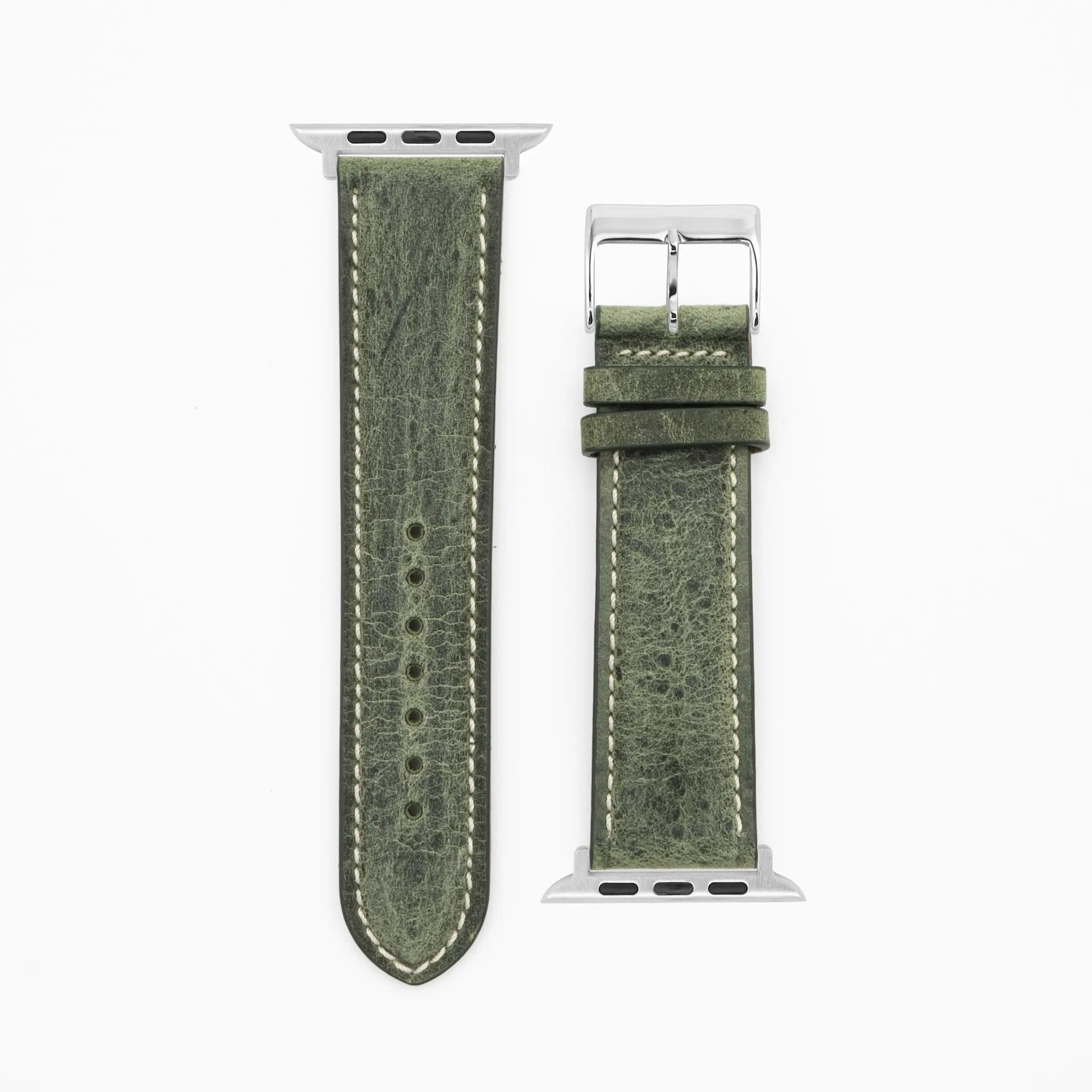 Antilope Chrono · Vintage · Grün-Lederarmband-Apple Watch-38/40/41mm-Edelstahl silber-Edelband