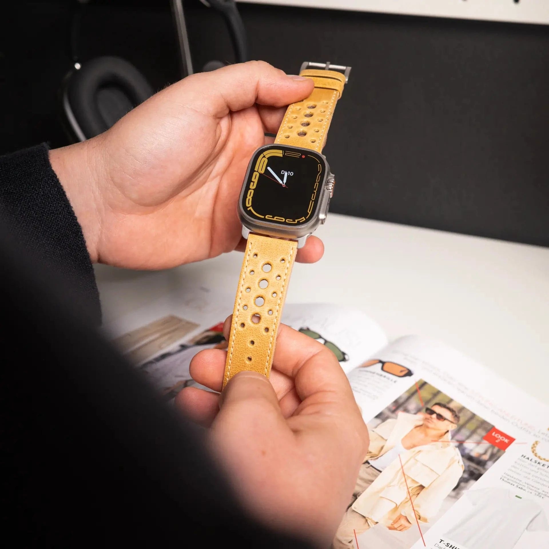 Monaco · Vintage · Senf-Edelband-Lederarmband-Apple Watch