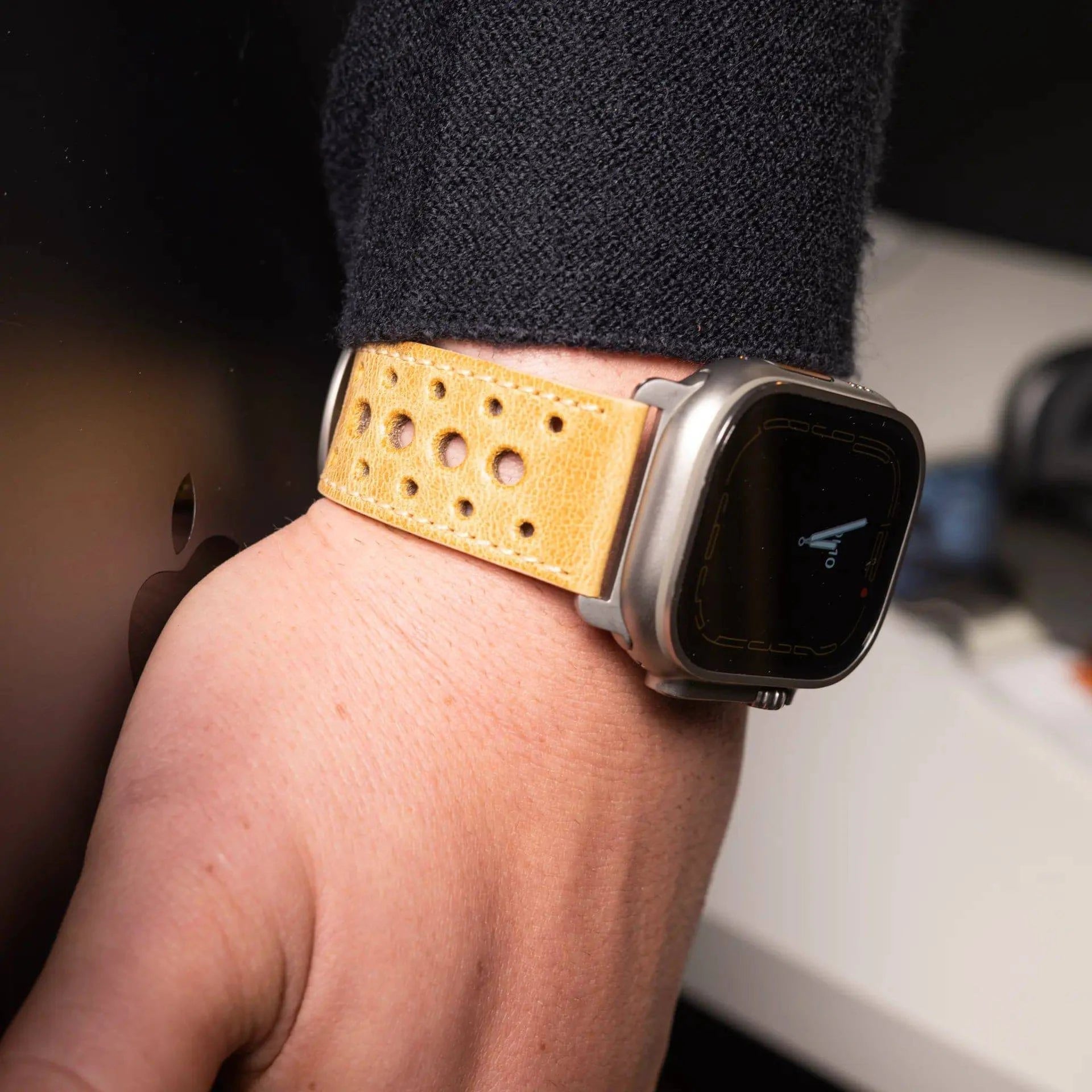 Monaco · Vintage · Senf-Edelband-Lederarmband-Apple Watch