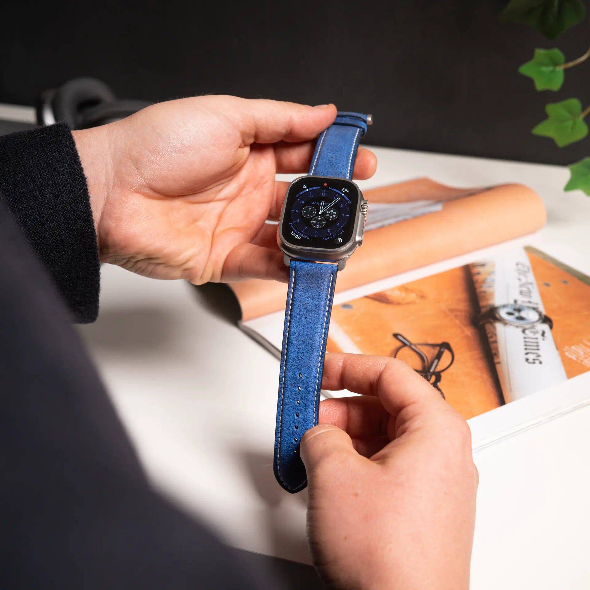 Antilope Chrono · Vintage · Blau-Edelband-Lederarmband-Apple Watch
