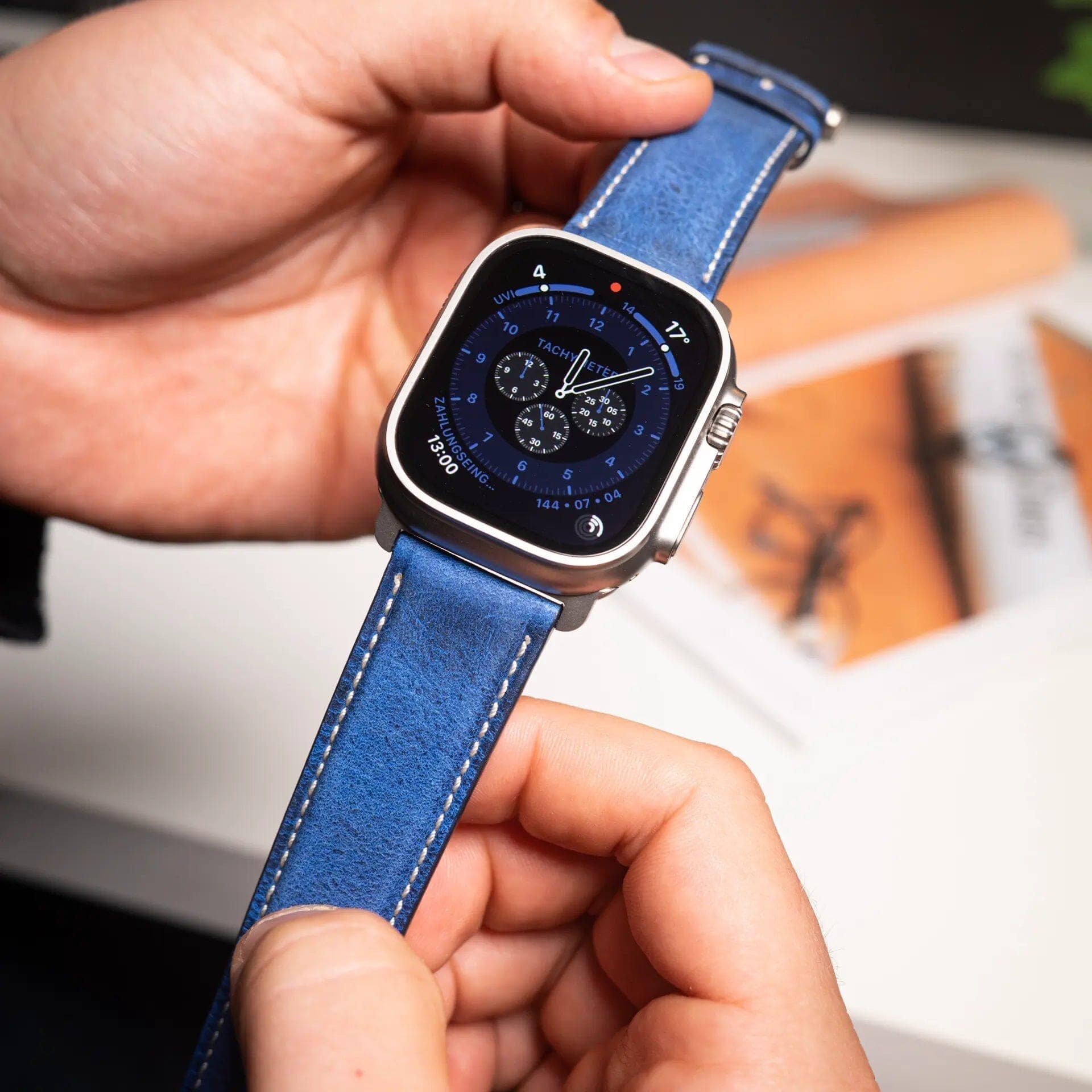 Antilope Chrono · Vintage · Blau-Edelband-Lederarmband-Apple Watch